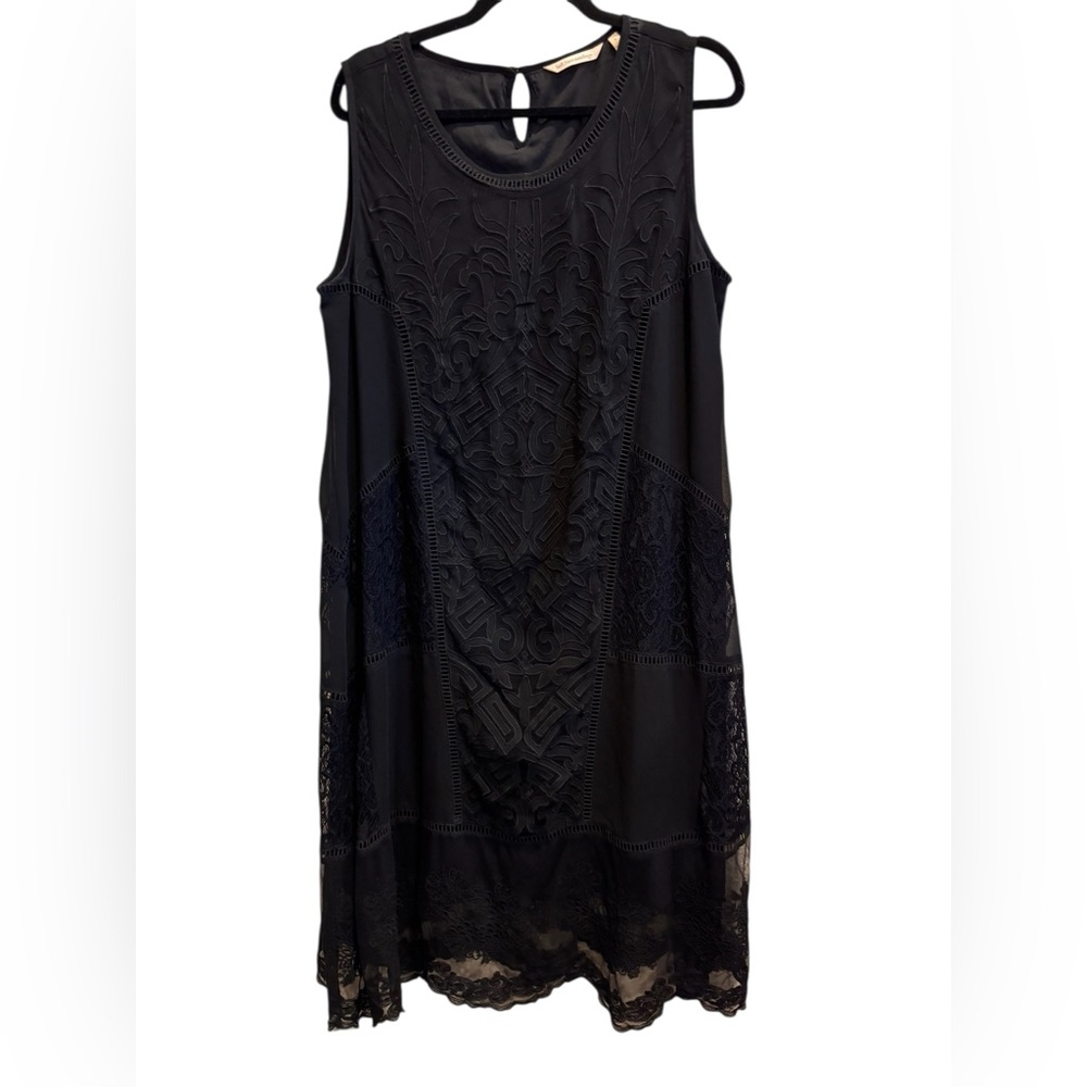 Soft Surroundings Black Embroidered Sleeveless Lace Dark Romantic Midi sz L